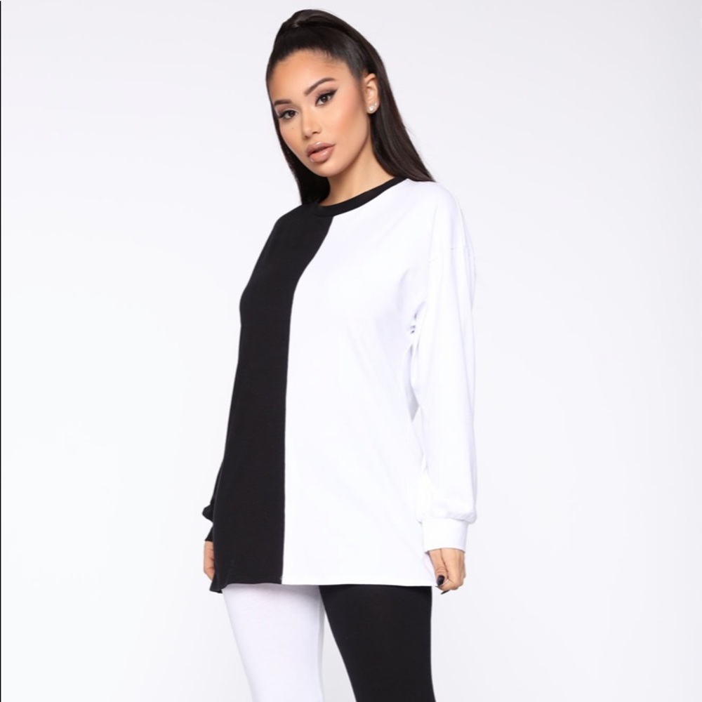 Two toned Split Black and White Top